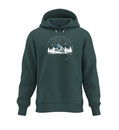 Berg Nacht Hoodie Tannengrün (Glazed Green) – Produktbild (350 g/m² Bio-Baumwolle) von Rad&Rucksack