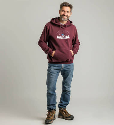 Outdoor Hoodie Berg Nacht – Detailaufnahme (350 g/m² Bio-Baumwolle) von Rad&Rucksack