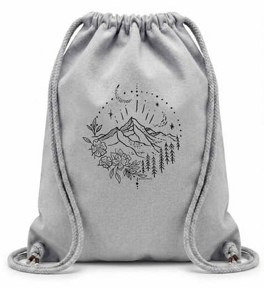 Turnbeutel Berge „Berg Natur“ in Grau-Melange (Heather Grey) – Produktbild (100% Baumwolle, 12 L) von Rad&Rucksack