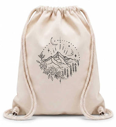 Baumwollrucksack Wandern „Berg Natur“ in Naturweiß (Natural) – Produktbild (100% Baumwolle, 12 L) von Rad&Rucksack