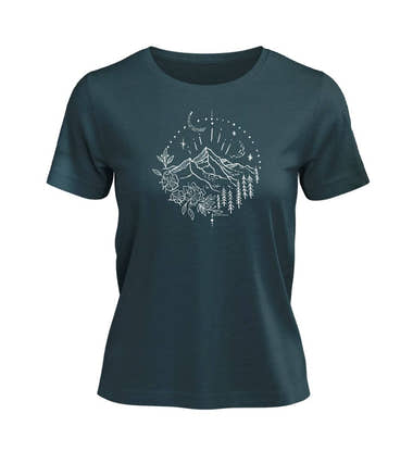 Damen T-Shirts Natur „Berg Natur“ in Blaugrün (Stargazer) – Produktbild (100% Bio-Baumwolle) von Rad&Rucksack