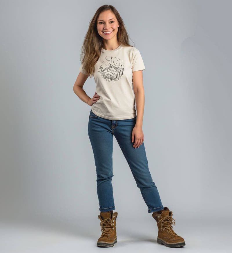 Berg Natur | Damen Premium Organic T-Shirt von Rad&Rucksack - am Model präsentiert