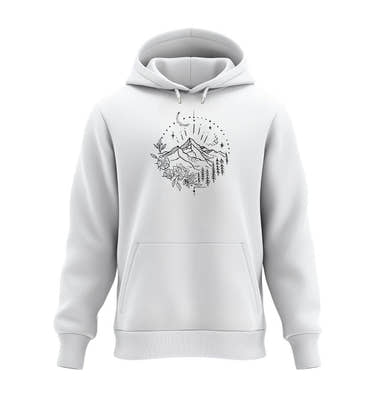 Warmer Hüttentour Hoodie Berg Natur in Weiß (White) – Produktbild (350 g/m² Bio-Baumwolle) von Rad&Rucksack