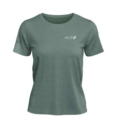 Berg Sonne Wandern T-Shirt Damen Meeresgrün (Green Bay) – Produktbild (100% Bio-Baumwolle mit Stick) von Rad&Rucksack