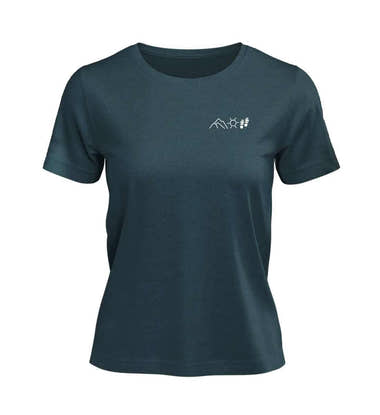 Berg Sonne Wandern T-Shirt Damen Blaugrün (Stargazer) – Produktbild (100% Bio-Baumwolle mit Stick) von Rad&Rucksack
