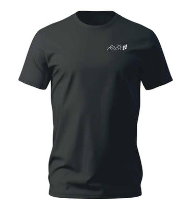 Berg Sonne Wandern T-Shirt Herren Schwarz – Produktbild (100% Bio-Baumwolle mit Stick) von Rad&Rucksack