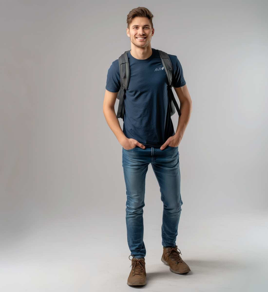 Berg Sonne Wandern | Herren Premium Organic T-Shirt (Stick) von Rad&Rucksack - am Model präsentiert