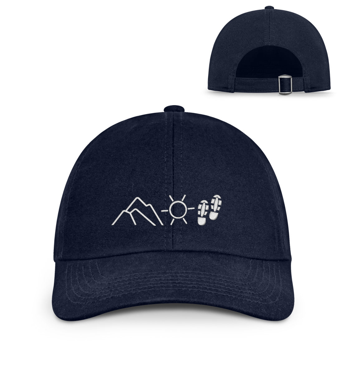 Berg Sonne Wandern | Organic Herren Cap mit Stick in Oxford Navy von Rad&Rucksack