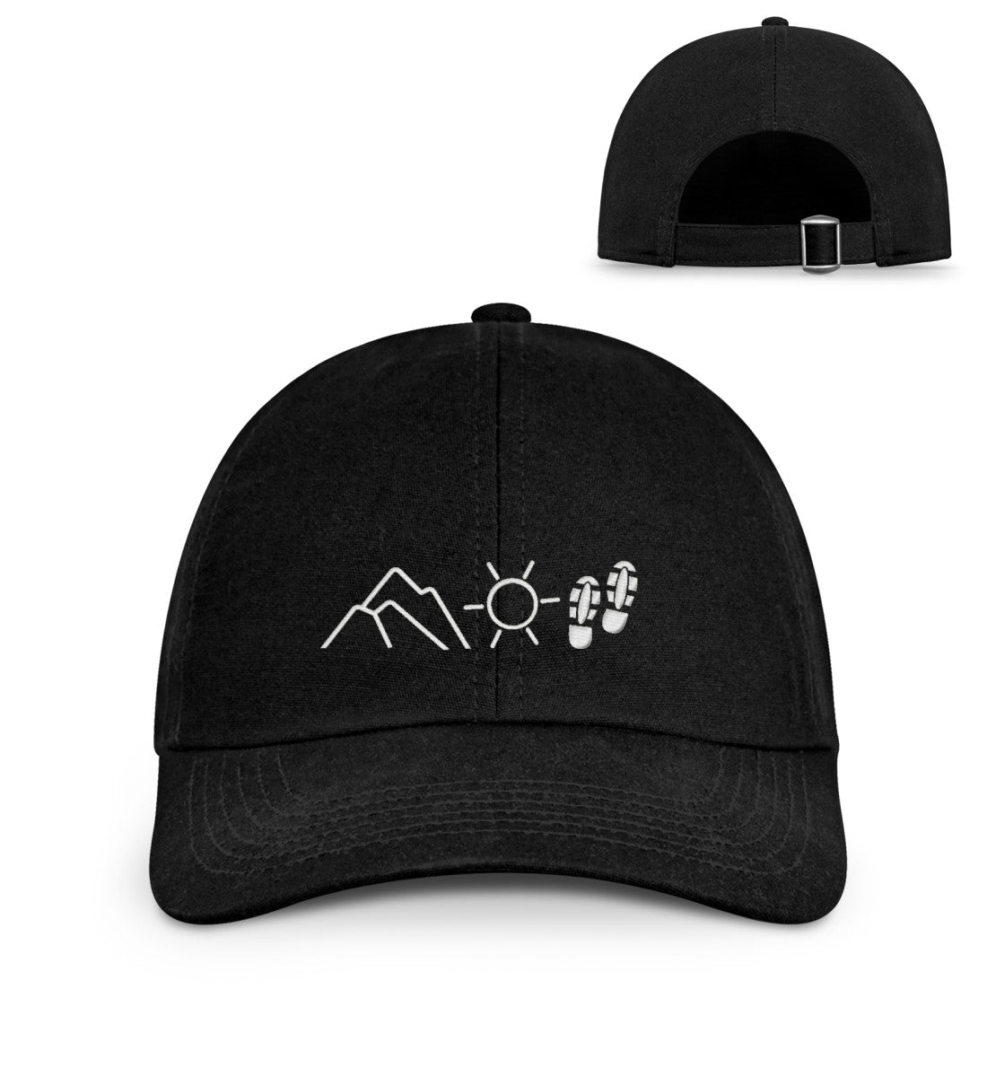 Berg Sonne Wandern | Organic Herren Cap mit Stick in Schwarz von Rad&Rucksack