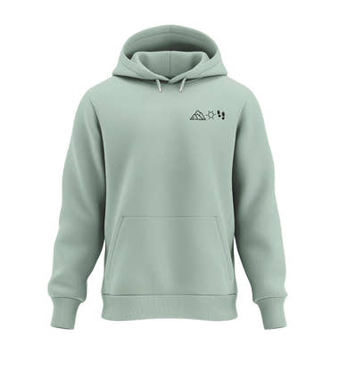 Berg Sonne Wandern Hoodie in Salbeigrün (Aloe) – Produktbild (350 g/m² Bio-Baumwolle) von Rad&Rucksack