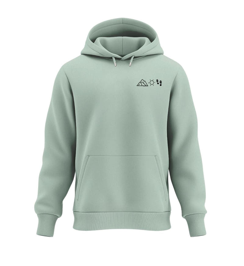 Berg Sonne Wandern | Unisex Organic Hoodie in Aloe von Rad&Rucksack