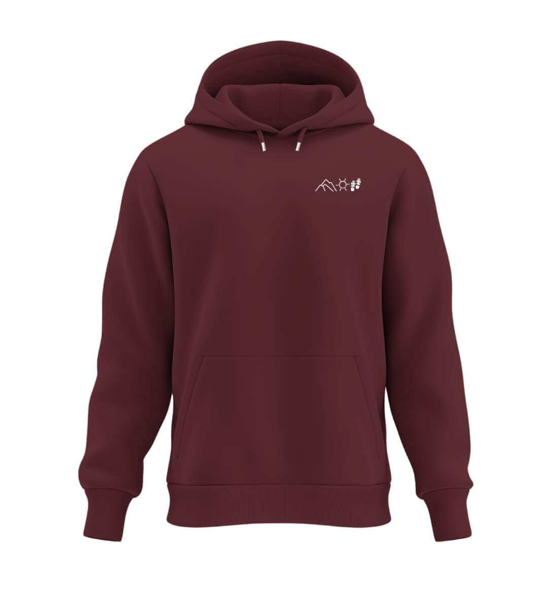 Berg Sonne Wandern | Unisex Organic Hoodie (Stick) in Burgundy von Rad&Rucksack
