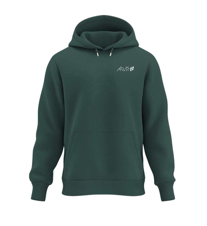 Berg Sonne Wandern | Unisex Organic Hoodie (Stick) in Glazed Green von Rad&Rucksack