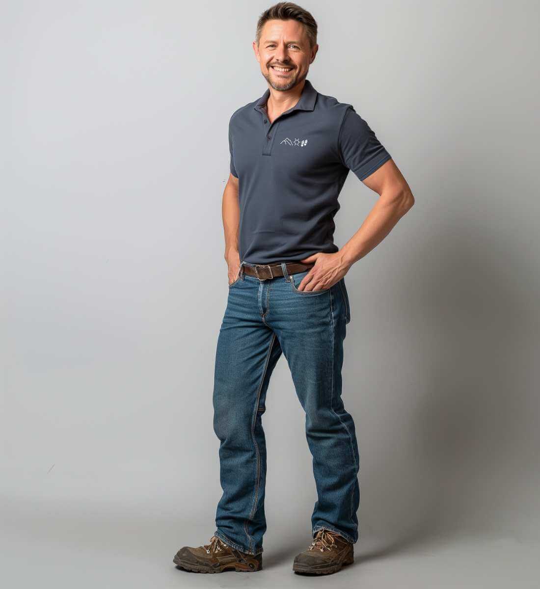 Berg Sonne Wandern | Unisex Premium Organic Poloshirt von Rad&Rucksack - am Model präsentiert