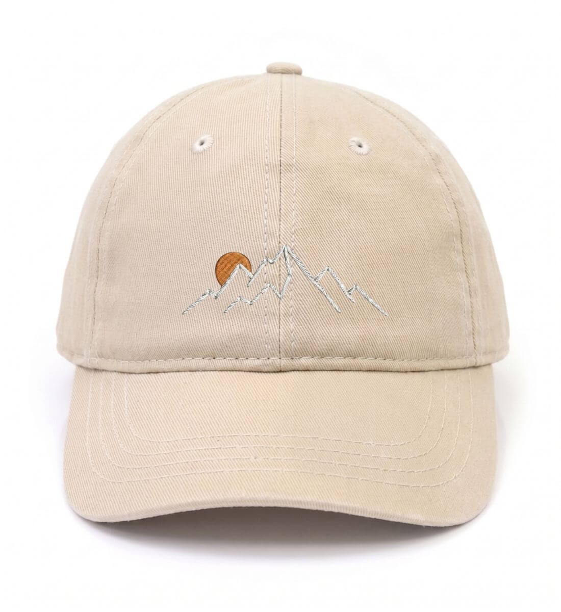 Berg Sonnenuntergang | Organic Herren Cap mit Stick in Sand von Rad&Rucksack