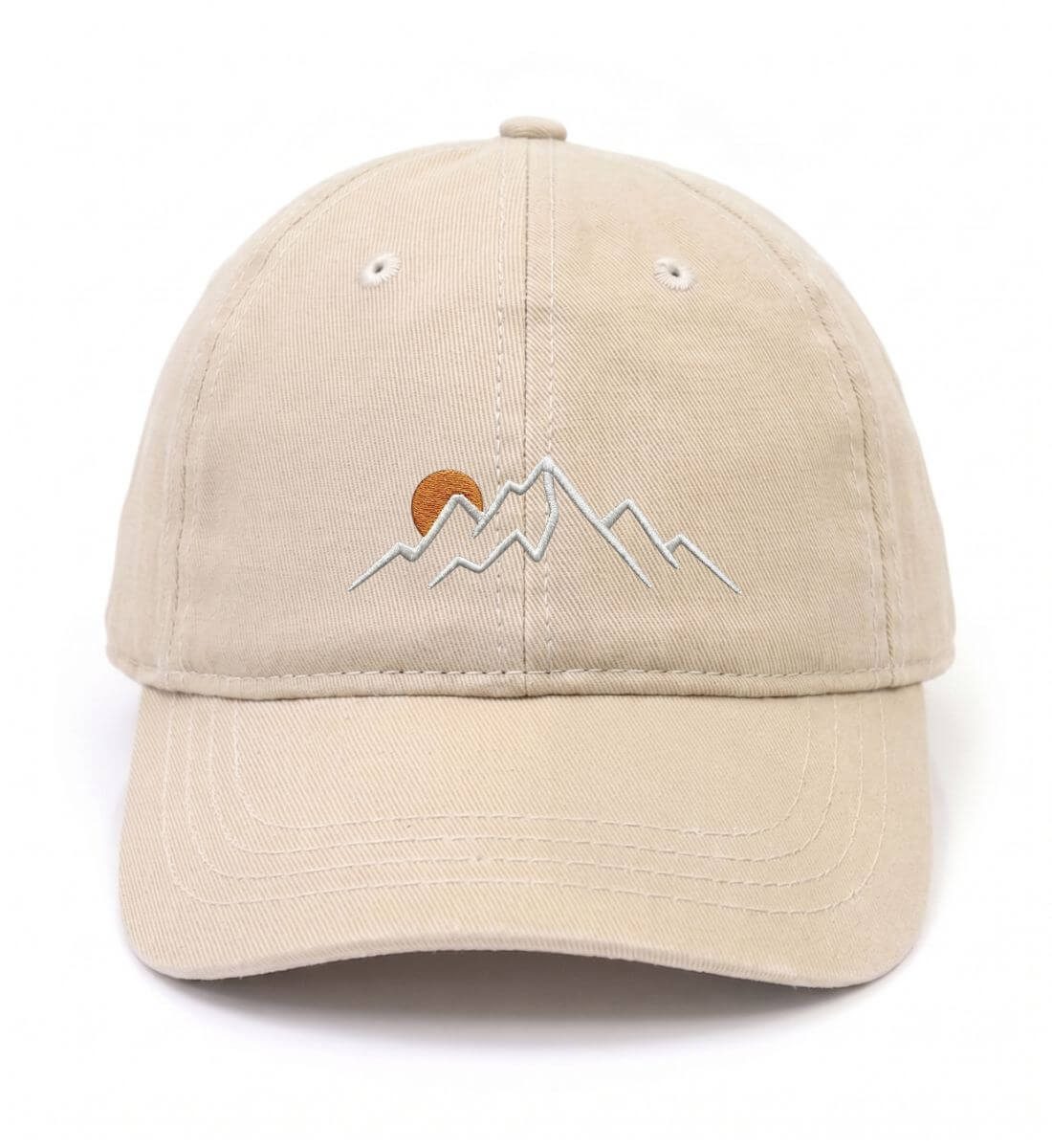 Berg Sonnenuntergang | Organic Herren Cap mit Stick in Sand von Rad&Rucksack