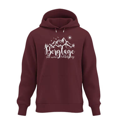 Warmer Hüttentour Hoodie Berg-Tage in Weinrot (Burgundy) – Produktbild (350 g/m² Bio-Baumwolle) von Rad&Rucksack
