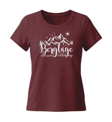 Outdoor T-Shirt Berg-Tage Damen Tailliert in Weinrot (Burgundy) – Produktbild (155 g/m² Bio-Baumwolle, tailliert) von Rad&Rucksack