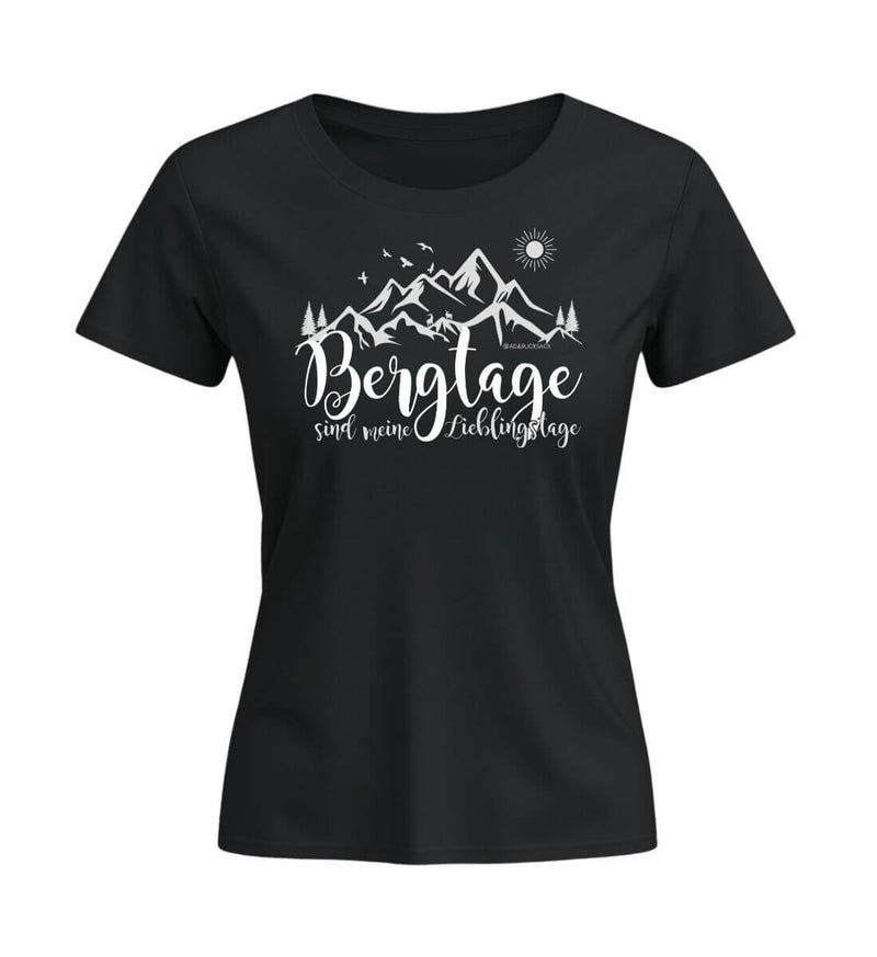 Berg-Tage Bio T-Shirt Damen Tailliert in Schwarz – Produktbild (155 g/m² Bio-Baumwolle, tailliert) von Rad&Rucksack