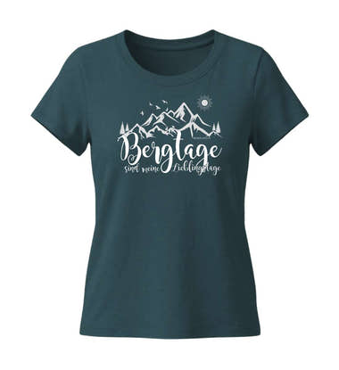 Berg-Tage T-Shirt Damen Blaugrün (Stargazer) – Produktbild (155 g/m² Bio-Baumwolle, tailliert) von Rad&Rucksack