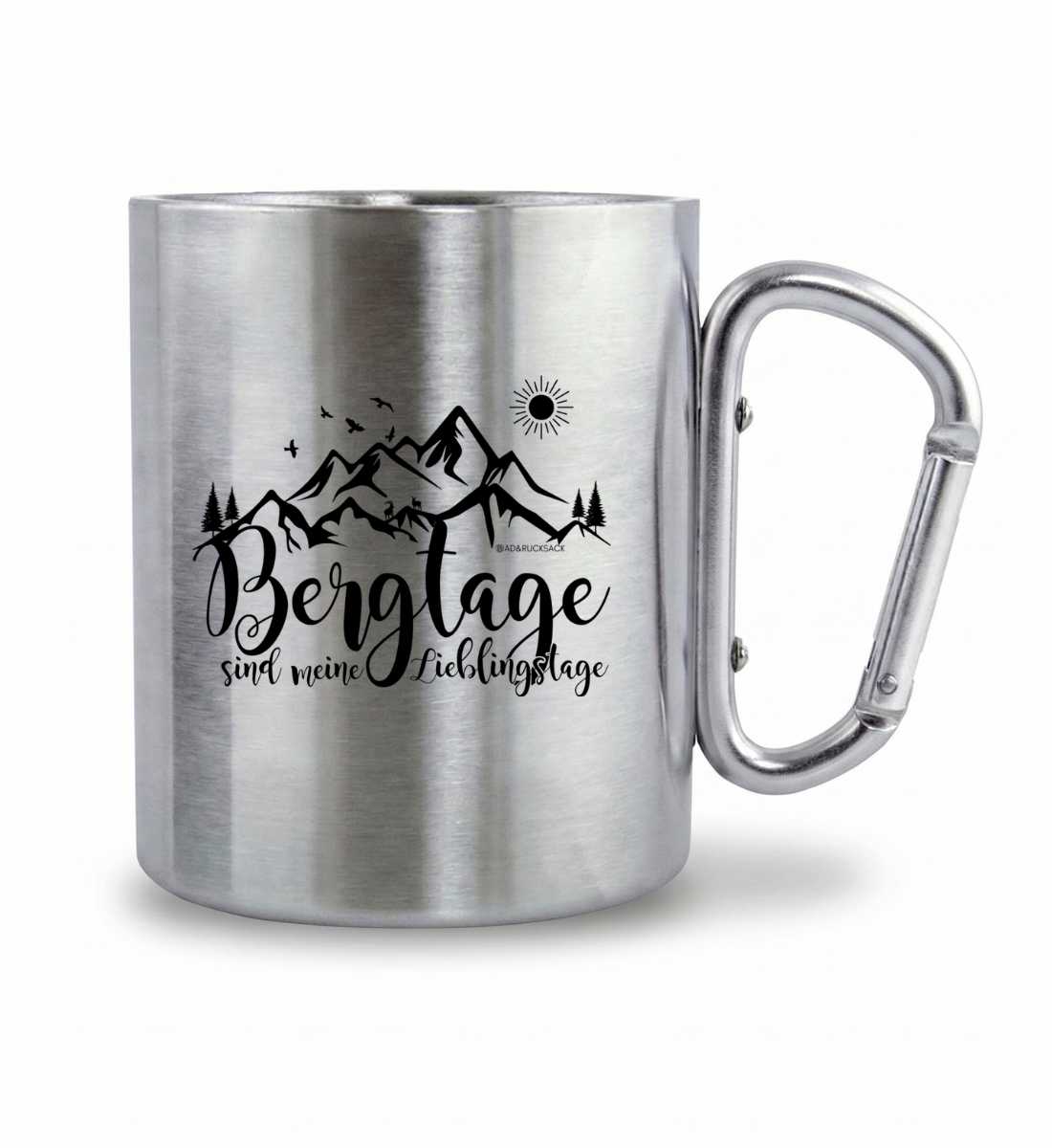 Berg-Tage | Edelstahltasse mit Karabinergriff von Rad&Rucksack - am Model präsentiert