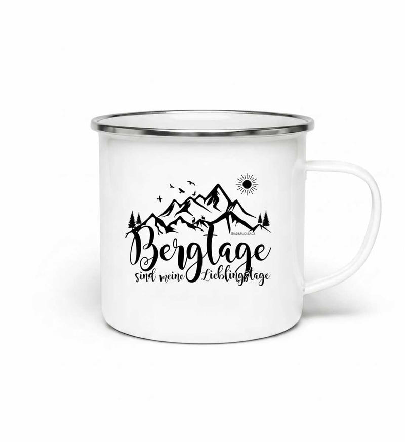 Berg-Tage Emaille Tasse – Lifestyle-Aufnahme (130 g ultraleicht) von Rad&Rucksack