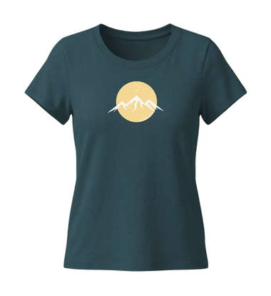 Berg Vogel T-Shirt Damen Blaugrün (Stargazer) – Produktbild (155 g/m² Bio-Baumwolle, tailliert) von Rad&Rucksack