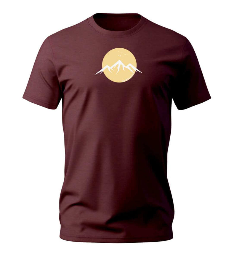 Vogel Berg T-Shirt Herren in Weinrot (Burgundy) – Produktbild (100% Bio-Baumwolle) von Rad&Rucksack