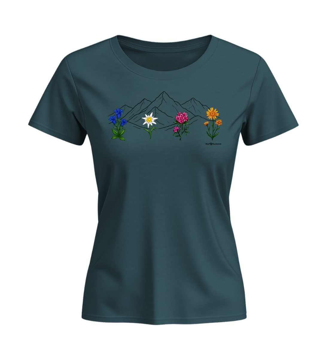 Berge Blumen | Damen Premium Organic T-Shirt (Fitted) in Stargazer von Rad&Rucksack