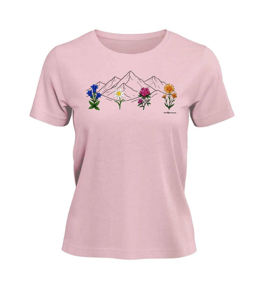 Berge Blumen | Damen Premium Organic T-Shirt in Cotton Pink von Rad&Rucksack