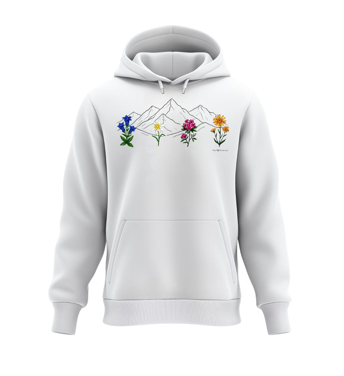 Berge Blumen | Unisex Organic Hoodie in White von Rad&Rucksack