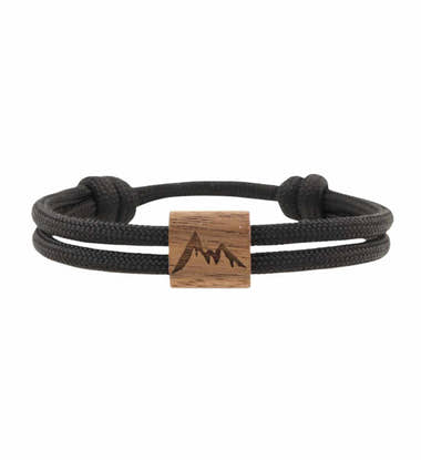 Paracord Armband „Berge“ in Schwarz (Black) – Produktbild (FSC-Walnussholz & Paracord) von Rad&Rucksack