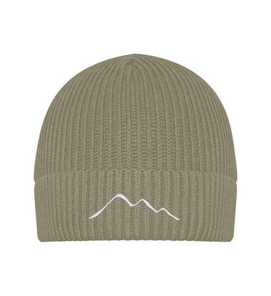 Berge Wollmütze Olivgrün (Khaki) – Produktbild (95% Bio-Baumwolle, zweilagig mit Stick) von Rad&Rucksack