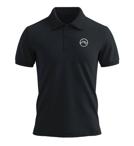 Berge Stick Poloshirt in Schwarz – Produktbild (240 g/m² Bio-Piqué mit Stick) von Rad&Rucksack