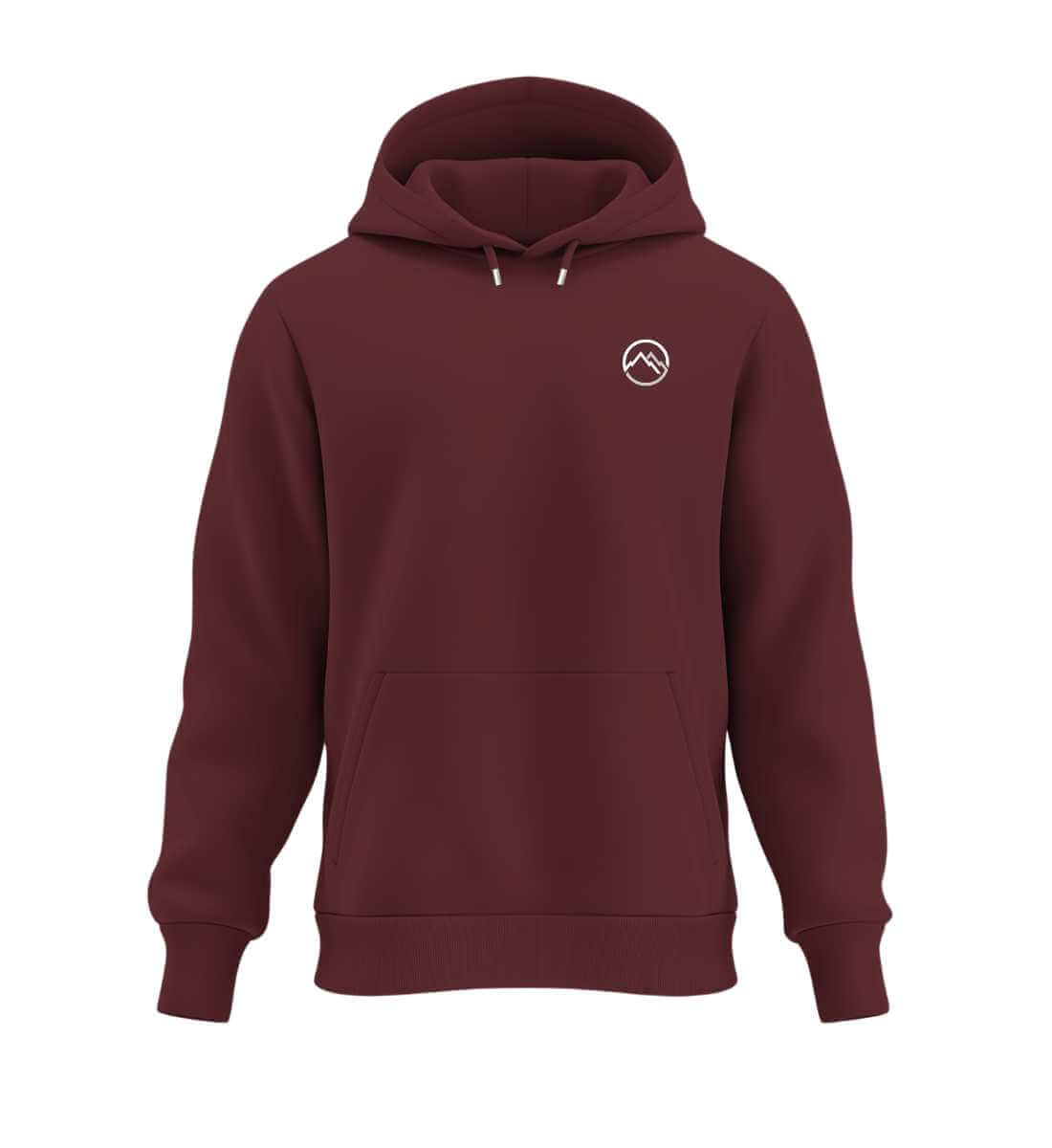 Berge | Unisex Organic Hoodie in Burgundy von Rad&Rucksack
