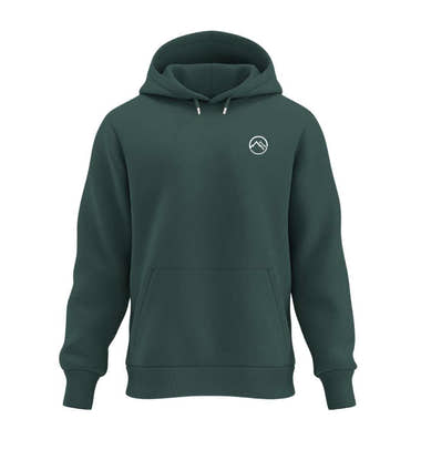 Berge Hoodie Tannengrün (Glazed Green) – Produktbild (350 g/m² Bio-Baumwolle) von Rad&Rucksack