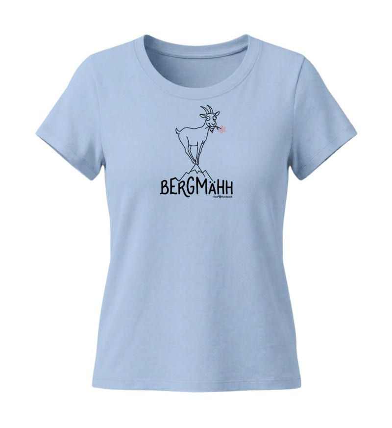 Bergmähh T-Shirt Damen Tailliert in Mittelblau (Blue Soul) – Produktbild (155 g/m² Bio-Baumwolle, tailliert) von Rad&Rucksack