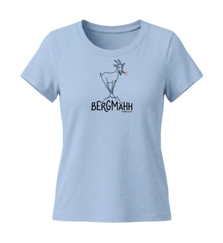 Bergmähh T-Shirt Damen Tailliert in Mittelblau (Blue Soul) – Produktbild (155 g/m² Bio-Baumwolle, tailliert) von Rad&Rucksack