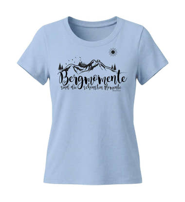 Bergmomente T-Shirt Damen Tailliert in Mittelblau (Blue Soul) – Produktbild (155 g/m² Bio-Baumwolle, tailliert) von Rad&Rucksack
