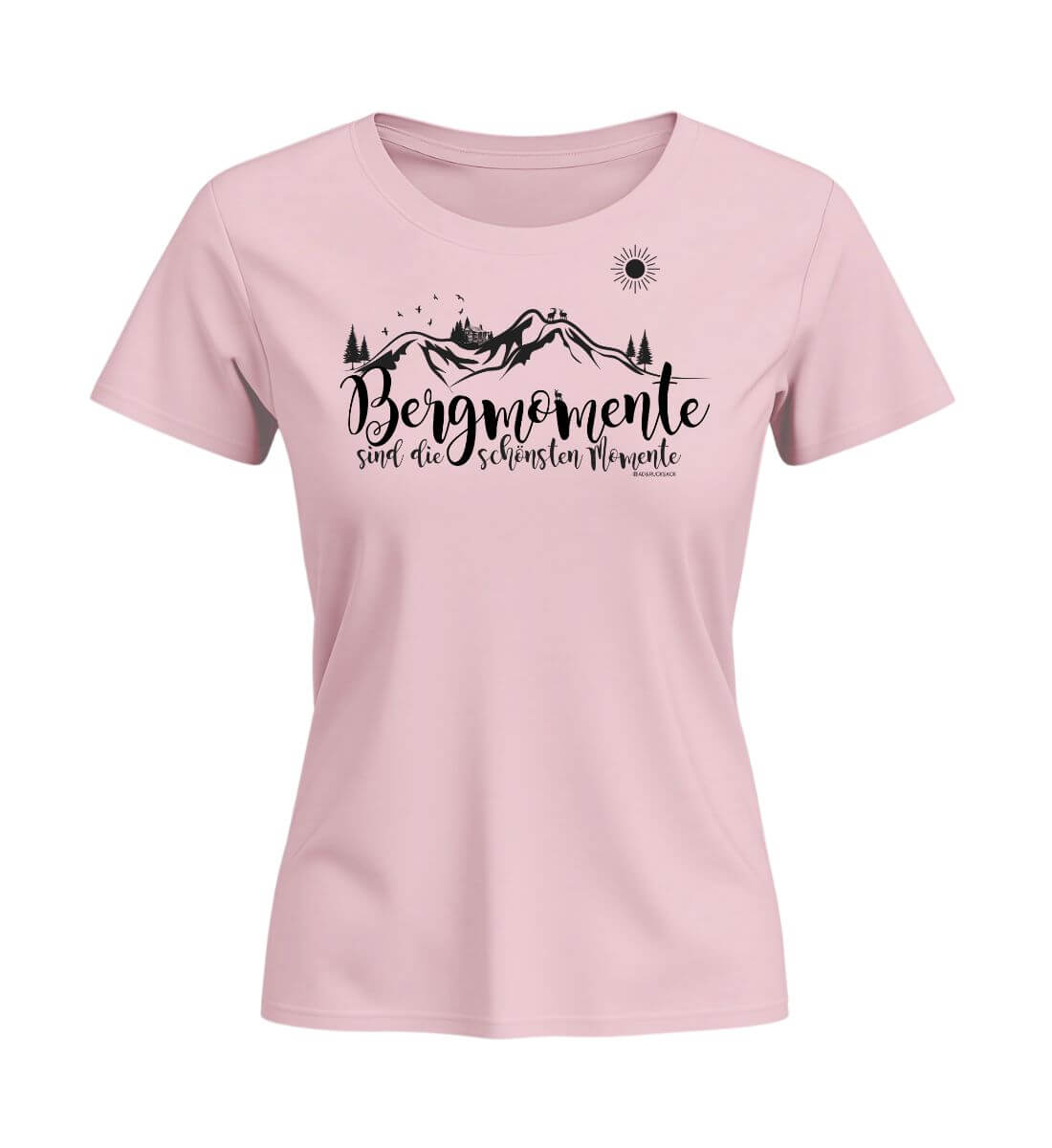 Bergmomente | Damen Premium Organic T-Shirt (Fitted) in Cotton Pink von Rad&Rucksack