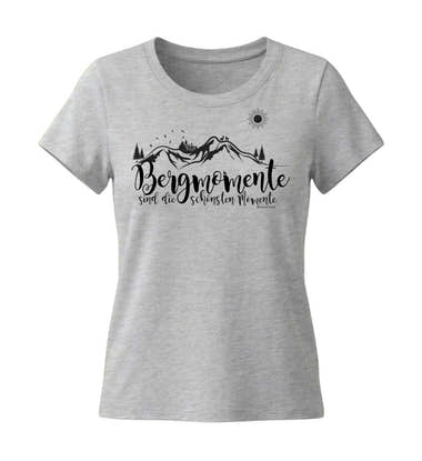 Bergmomente T-Shirt Damen Grau-Melange (Heather Grey) – Produktbild (155 g/m² Bio-Baumwolle, tailliert) von Rad&Rucksack