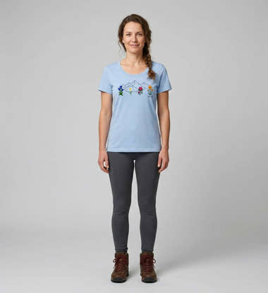 Bergmomente T-Shirt Damen – Modelbild (155 g/m² Bio-Baumwolle, tailliert) von Rad&Rucksack