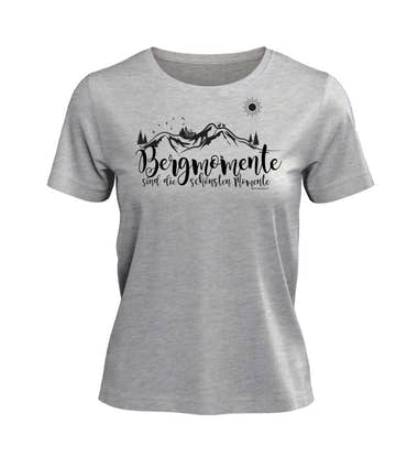 Bergmomente T-Shirt Damen Grau-Melange (Heather Grey) – Produktbild (100% Bio-Baumwolle) von Rad&Rucksack