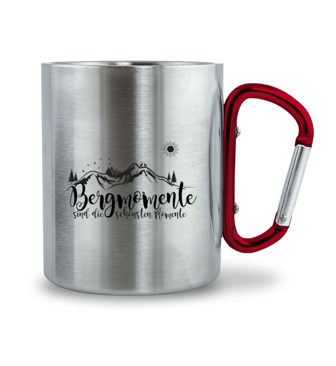 Bergmomente | Edelstahltasse mit Karabinergriff in Roter Karabiner von Rad&Rucksack