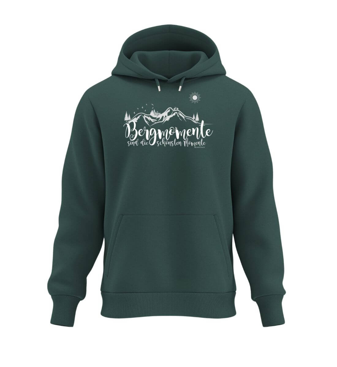 Bergmomente | Unisex Organic Hoodie in Glazed Green von Rad&Rucksack