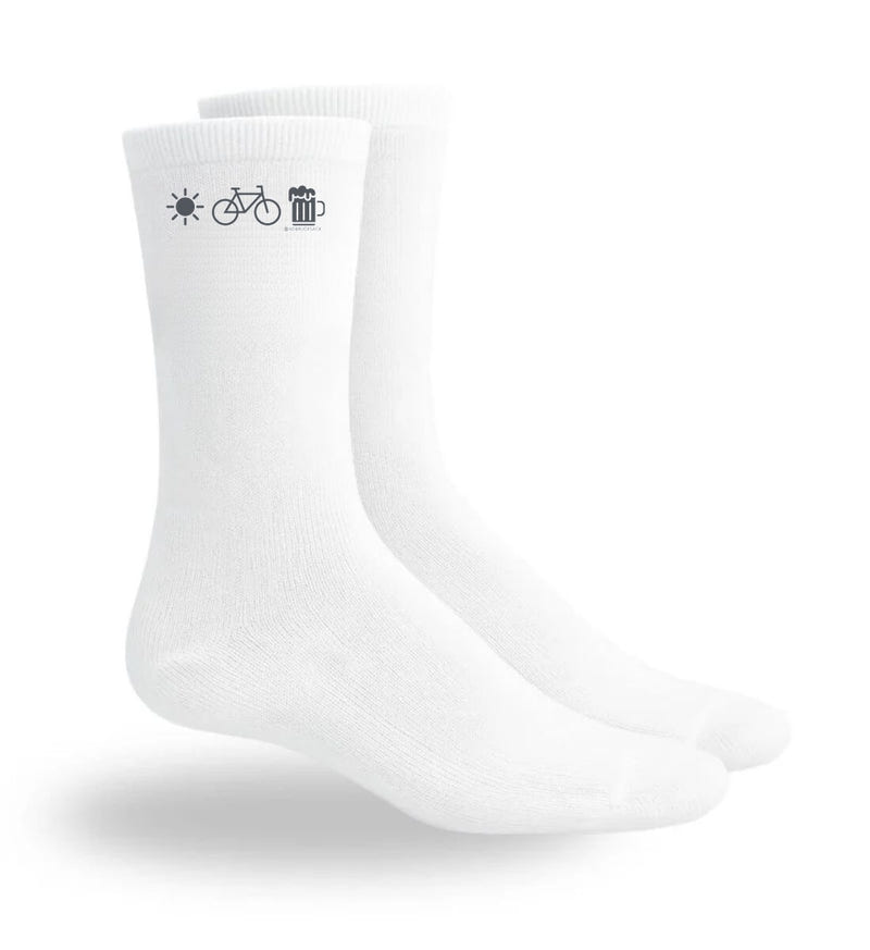 Bier Socken „Bier Bike Sonne“ in Weiß (White) – Motiv- & Print-Ansicht (atmungsaktives Mesh-Fußbett) von Rad&Rucksack