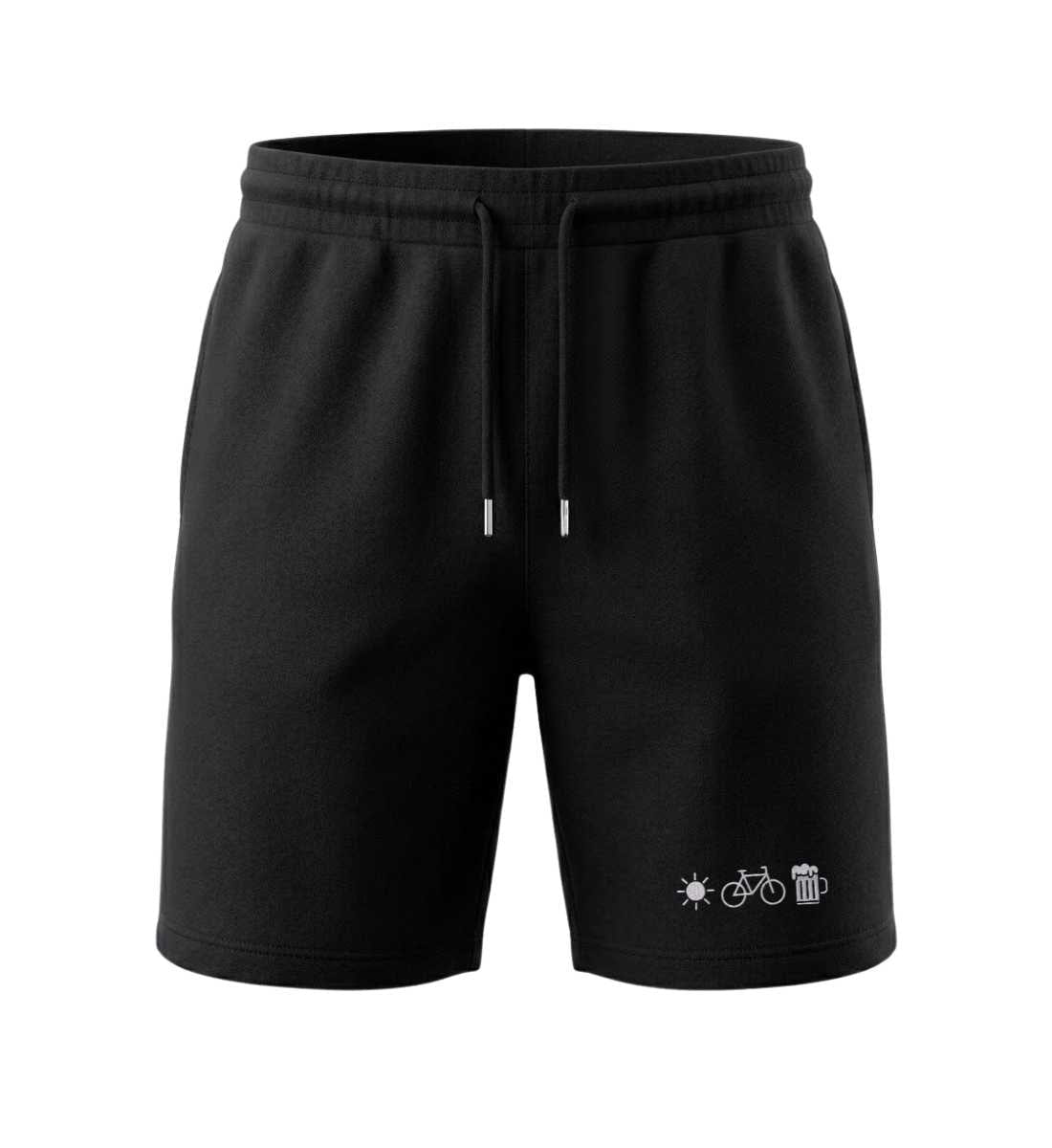 Bier Bike Sonne Shorts Schwarz – Produktbild (Weiche Bio-Baumwolle mit Kordelzug) von Rad&Rucksack