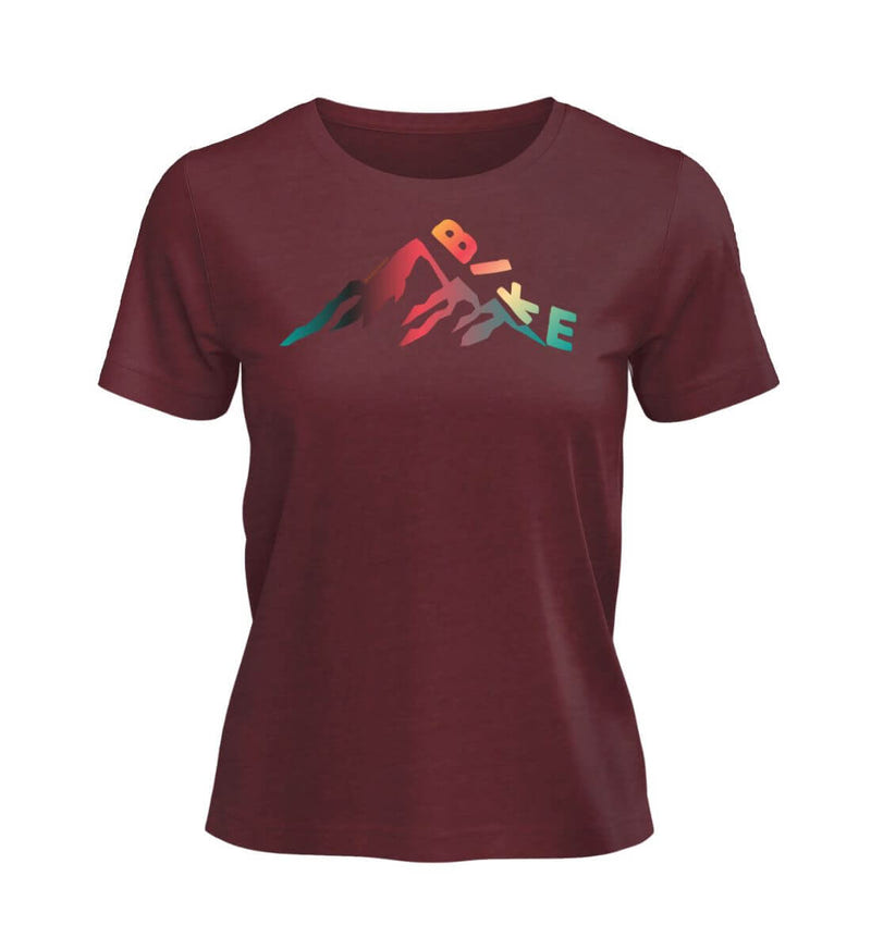 Bike T-Shirt Damen in Weinrot (Burgundy) – Produktbild (100% Bio-Baumwolle) von Rad&Rucksack