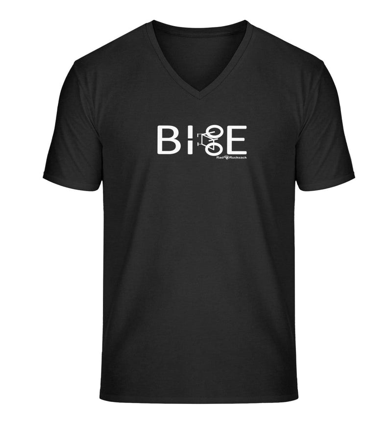 Bike Fahrrad V-Neck T-Shirt Herren in Schwarz (Black) – Produktbild (100% Bio-Baumwolle) von Rad&Rucksack