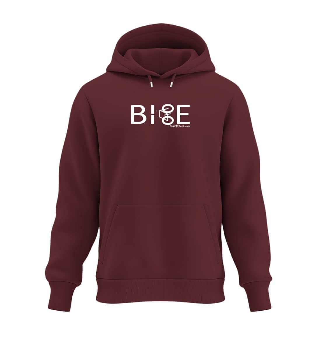 Bike Fahrrad Kapuzenpullover in Weinrot (Burgundy) – Produktbild (350 g/m² Bio-Baumwolle) von Rad&Rucksack